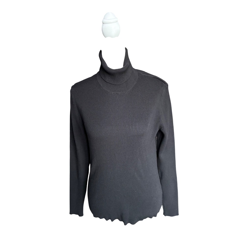 Nine West Womens Black Ribbed Turtleneck Sweater Long Sleeve Size Large L